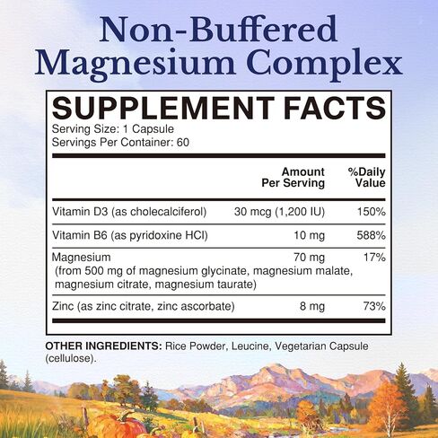 Vitalitown Magnesium Zinc, with Vitamins D3 & B6, Chelated Magnesium Glycinate, Malate, Citrate, Taurate, High Absorption, for Sleep, Bone, Heart, Immune, Digestive Support, 60 Caps in Saudi Arabia