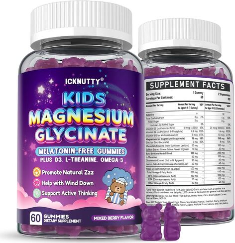 Magnesium Gummies for Kids - Magnesium Glycinate Chewable Supplement with L-Theanine, Vitamin B6, Phosphatidyiserine and Omega for Kids Natural Zzz, Development & Overall Health - Sugar Free & Vegan in Saudi Arabia