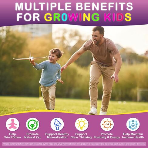 Magnesium Gummies for Kids - Magnesium Glycinate Chewable Supplement with L-Theanine, Vitamin B6, Phosphatidyiserine and Omega for Kids Natural Zzz, Development & Overall Health - Sugar Free & Vegan in Saudi Arabia