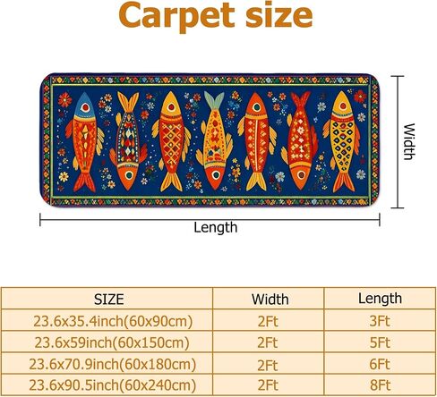 Fish Runner Rug, Colorful Artistic Flowers Patterns Summer Blue Low Pile Sponge Edge Binding Home Rectangle Carpet for Kitchen Laundry Room Doorway Entryway Decor 2x8 Ft in Kuwait