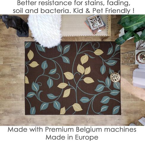 Maxy Home Rubber Backed Area Rug, 39 X 58 inch (fits for 3x5 Area), Brown Floral, Non Slip, Kitchen Rugs and Mats in Saudi Arabia