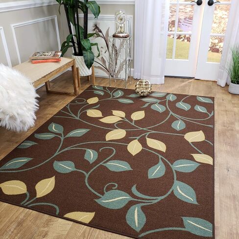 Maxy Home Rubber Backed Area Rug, 39 X 58 inch (fits for 3x5 Area), Brown Floral, Non Slip, Kitchen Rugs and Mats in Saudi Arabia