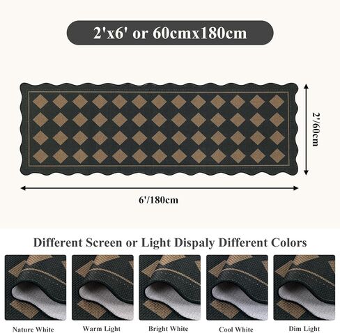 Pauwer Checkered Easy Jute Runner Rug 2x6 Hallway Kitchen Mat Non Slip Washable Scalloped Runner Rug for Entryway Indoor Oudoor Floor Carpet for Laundry Patio Foyer Front Door, Black in Saudi Arabia