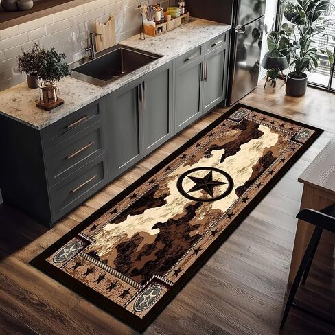 Western Runner Rugs for Hallway 2x6 Rustic Kitchen Rug,Texas Star,Washable Hallways Runner Rug Vintage Floor Mat Ultra-Thin Entryway Rugs Non Slip Bedside Floor Carpet for Bedroom,Bathroom,Laundry in Saudi Arabia