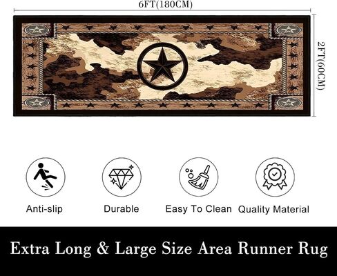 Western Runner Rugs for Hallway 2x6 Rustic Kitchen Rug,Texas Star,Washable Hallways Runner Rug Vintage Floor Mat Ultra-Thin Entryway Rugs Non Slip Bedside Floor Carpet for Bedroom,Bathroom,Laundry in Saudi Arabia