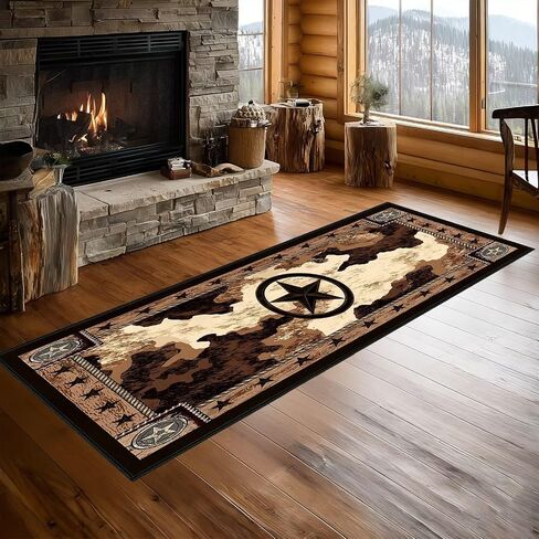 Western Runner Rugs for Hallway 2x6 Rustic Kitchen Rug,Texas Star,Washable Hallways Runner Rug Vintage Floor Mat Ultra-Thin Entryway Rugs Non Slip Bedside Floor Carpet for Bedroom,Bathroom,Laundry in Saudi Arabia
