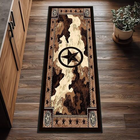 Western Runner Rugs for Hallway 2x6 Rustic Kitchen Rug,Texas Star,Washable Hallways Runner Rug Vintage Floor Mat Ultra-Thin Entryway Rugs Non Slip Bedside Floor Carpet for Bedroom,Bathroom,Laundry in Saudi Arabia