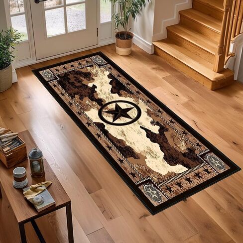 Western Runner Rugs for Hallway 2x6 Rustic Kitchen Rug,Texas Star,Washable Hallways Runner Rug Vintage Floor Mat Ultra-Thin Entryway Rugs Non Slip Bedside Floor Carpet for Bedroom,Bathroom,Laundry in Saudi Arabia