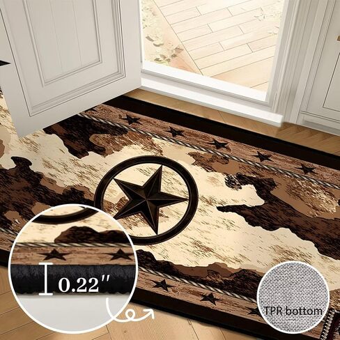 Western Runner Rugs for Hallway 2x6 Rustic Kitchen Rug,Texas Star,Washable Hallways Runner Rug Vintage Floor Mat Ultra-Thin Entryway Rugs Non Slip Bedside Floor Carpet for Bedroom,Bathroom,Laundry in Saudi Arabia