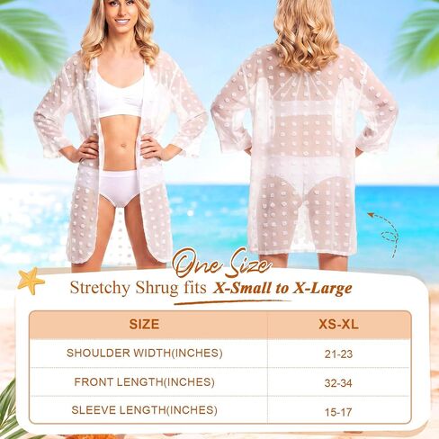Swimsuit Coverups for Women Swiss Dot Summer Kimono Cardigan Loose Beach Cover up (White) in Kuwait