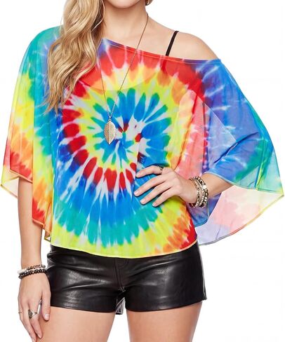 Tie Dye Shawl Women Colorful Sheer Poncho Top Lightweight Summer Cover Up Capelets for Evening Dress in Saudi Arabia
