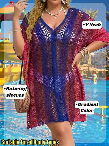 Kaei&Shi Plus Size Bathing Suit Cover Up,Knit Swimsuit Coverup for Women,Ombre Pool Beach Vacation Dress US 2-20 in Kuwait