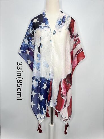 Women's American Flag Kimono Cover up, Summer Beachwear Cover Up, Scarf Cardigan Loose for 4th of July in Saudi Arabia