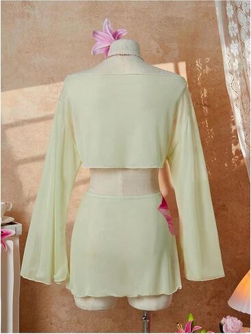 طقم ملابس سباحة للسيدات على الشاطئ من MakeMeChic مزود بغطاء للزهور وأكمام طويلة وأربطة جانبية مكونة من قطعتين in Saudi Arabia