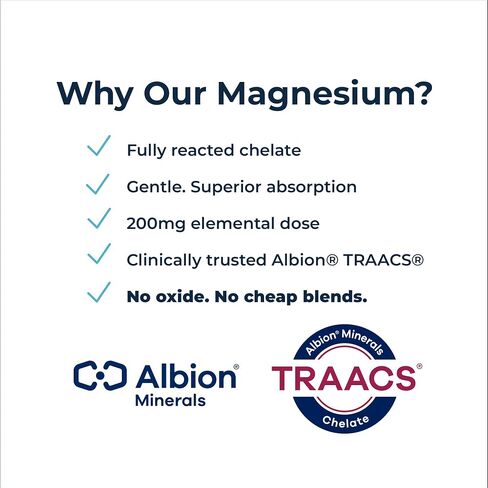 Magnesium Bisglycinate Chelate 200mg Elemental per Serving – Albion® TRAACS® Unbuffered Formula – Gentle on Stomach, High Absorption – 120 Capsules – Rational Nutrition in Saudi Arabia