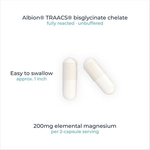 Magnesium Bisglycinate Chelate 200mg Elemental per Serving – Albion® TRAACS® Unbuffered Formula – Gentle on Stomach, High Absorption – 120 Capsules – Rational Nutrition in Saudi Arabia