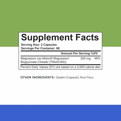 Magnesium Bisglycinate Chelate 200mg Elemental per Serving – Albion® TRAACS® Unbuffered Formula – Gentle on Stomach, High Absorption – 120 Capsules – Rational Nutrition in Saudi Arabia