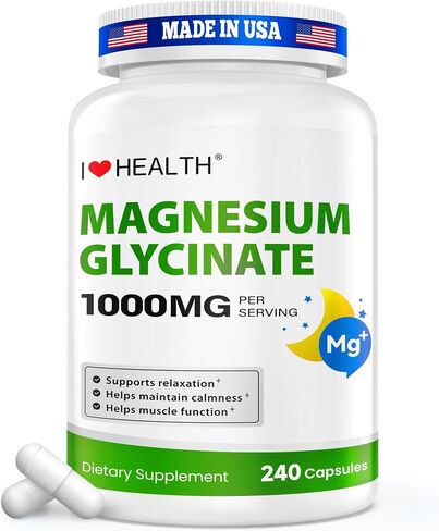 Magnesium Glycinate – Elemental Magnesium 200mg– 240 Capsules – High Absorption Magnesium Supplement for Relaxation, Calmness & Muscle Support – Gentle on Stomach – Made in USA in Saudi Arabia