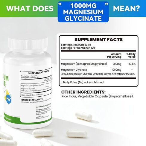 Magnesium Glycinate – Elemental Magnesium 200mg– 240 Capsules – High Absorption Magnesium Supplement for Relaxation, Calmness & Muscle Support – Gentle on Stomach – Made in USA in Saudi Arabia