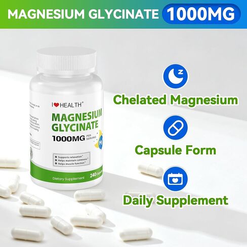 Magnesium Glycinate – Elemental Magnesium 200mg– 240 Capsules – High Absorption Magnesium Supplement for Relaxation, Calmness & Muscle Support – Gentle on Stomach – Made in USA in Saudi Arabia