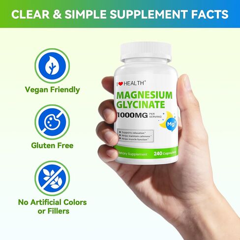 Magnesium Glycinate – Elemental Magnesium 200mg– 240 Capsules – High Absorption Magnesium Supplement for Relaxation, Calmness & Muscle Support – Gentle on Stomach – Made in USA in Saudi Arabia