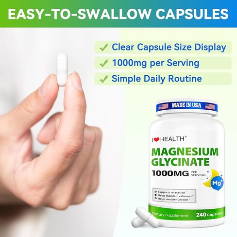 Magnesium Glycinate – Elemental Magnesium 200mg– 240 Capsules – High Absorption Magnesium Supplement for Relaxation, Calmness & Muscle Support – Gentle on Stomach – Made in USA in Saudi Arabia