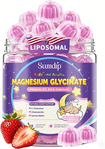 Magnesium Glycinate Gummies 400mg for Kids and Adults - Liposomal Magnesium Supplement with D3, K2 and Calcium for Sleep, Calm and Bones, Melatonin-Free, Sugar-Free, Strawberry Flavor, 60 Gummies in Saudi Arabia