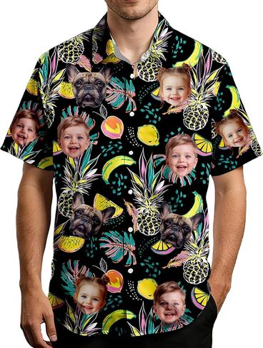 Face Hawaiian Shirt Personalized W/Photos Pictures, Custom Floral Tropical Button Down Shirts for Men Women in Saudi Arabia