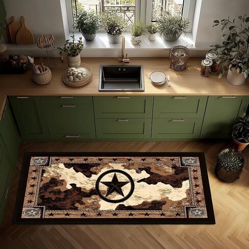 Western Runner Rugs for Hallway 2x6 Rustic Kitchen Rug,Texas Star,Washable Hallways Runner Rug Vintage Floor Mat Ultra-Thin Entryway Rugs Non Slip Bedside Floor Carpet for Bedroom,Bathroom,Laundry in Saudi Arabia