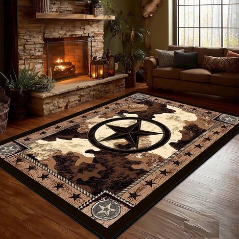 Western Runner Rugs for Hallway 2x6 Rustic Kitchen Rug,Texas Star,Washable Hallways Runner Rug Vintage Floor Mat Ultra-Thin Entryway Rugs Non Slip Bedside Floor Carpet for Bedroom,Bathroom,Laundry in Saudi Arabia