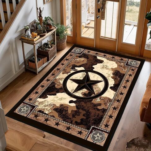 Western Runner Rugs for Hallway 2x6 Rustic Kitchen Rug,Texas Star,Washable Hallways Runner Rug Vintage Floor Mat Ultra-Thin Entryway Rugs Non Slip Bedside Floor Carpet for Bedroom,Bathroom,Laundry in Saudi Arabia