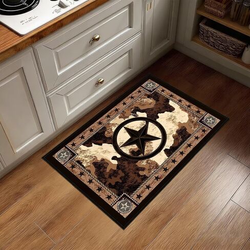 Western Runner Rugs for Hallway 2x6 Rustic Kitchen Rug,Texas Star,Washable Hallways Runner Rug Vintage Floor Mat Ultra-Thin Entryway Rugs Non Slip Bedside Floor Carpet for Bedroom,Bathroom,Laundry in Saudi Arabia
