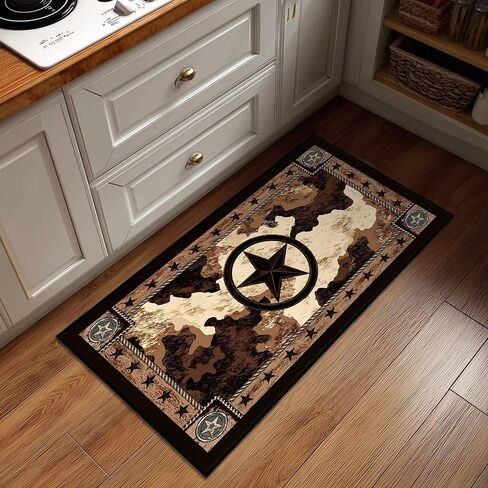 Western Runner Rugs for Hallway 2x6 Rustic Kitchen Rug,Texas Star,Washable Hallways Runner Rug Vintage Floor Mat Ultra-Thin Entryway Rugs Non Slip Bedside Floor Carpet for Bedroom,Bathroom,Laundry in Saudi Arabia