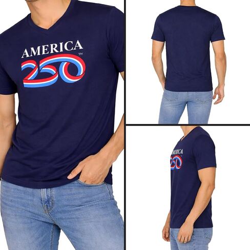 250 Anniversary USA Shirt, America250 Official Classic Logo V-Neck Cotton Tee, 4th of July Merchandise in Saudi Arabia