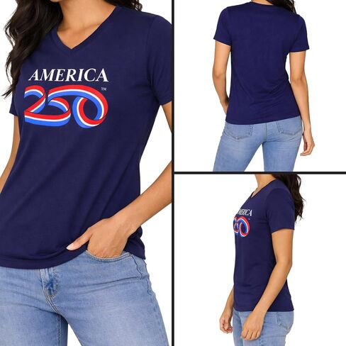 250 Anniversary USA Shirt, America250 Official Classic Logo V-Neck Cotton Tee, 4th of July Merchandise in Saudi Arabia