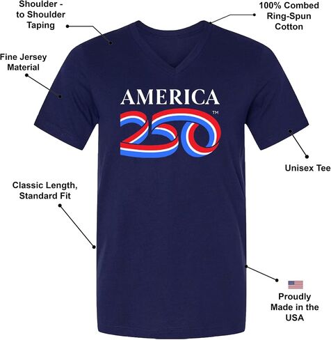 250 Anniversary USA Shirt, America250 Official Classic Logo V-Neck Cotton Tee, 4th of July Merchandise in Saudi Arabia