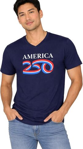250 Anniversary USA Shirt, America250 Official Classic Logo V-Neck Cotton Tee, 4th of July Merchandise in Saudi Arabia