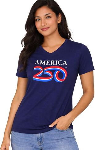 250 Anniversary USA Shirt, America250 Official Classic Logo V-Neck Cotton Tee, 4th of July Merchandise in Saudi Arabia