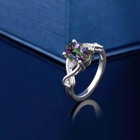 Gem Stone King 1.89 Cttw Green Mystic Topaz 3-Stone Engagement Ring for Women | 925 Sterling Silver | Oval 9X7MM and Round 1.8MM | 3 Stone Wedding Engagement Anniversary Ring For Women in Saudi Arabia