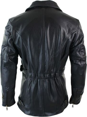 Mens 3/4 Quarter Length Motorcycle Black Biker Long Jacket - Genuine Leather Coat Winter Outerwear in Saudi Arabia