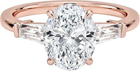 0.50–5 CT Oval Cut Moissanite Engagement Ring for Women, VVS1 Colorless Three-Stone Ring with Tapered Baguette Side Stones, 925 Silver & 10K 14K 18K Gold With Gold Purity XRF Report Card in Saudi Arabia