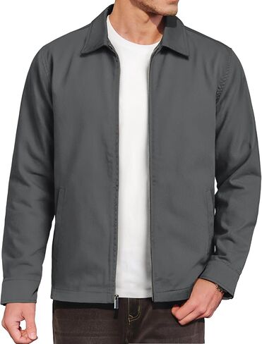 Cotrasen Men's Lightweight Jackets Cotton Windbreaker Jacket Casual Coat Laydown Collar Full Zip Up with 3 Pockets in Saudi Arabia