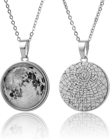 Personalized Moon Phase and Star Map Necklace - Custom Pendant Showing Moon and Star Alignment and Displays the Night Sky from a Specific Date and Location (KP.7) in Kuwait