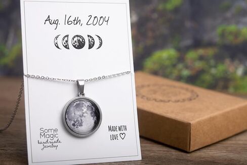 Personalized Moon Phase and Star Map Necklace - Custom Pendant Showing Moon and Star Alignment and Displays the Night Sky from a Specific Date and Location (KP.7) in Kuwait