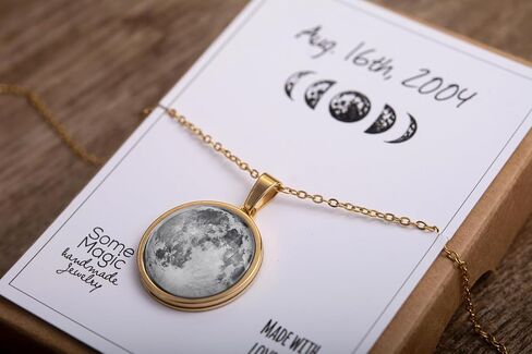 Personalized Moon Phase and Star Map Necklace - Custom Pendant Showing Moon and Star Alignment and Displays the Night Sky from a Specific Date and Location (KP.7) in Kuwait