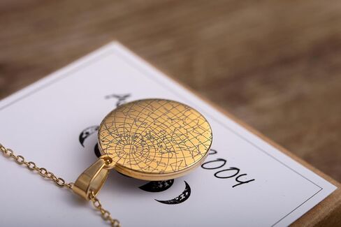 Personalized Moon Phase and Star Map Necklace - Custom Pendant Showing Moon and Star Alignment and Displays the Night Sky from a Specific Date and Location (KP.7) in Kuwait