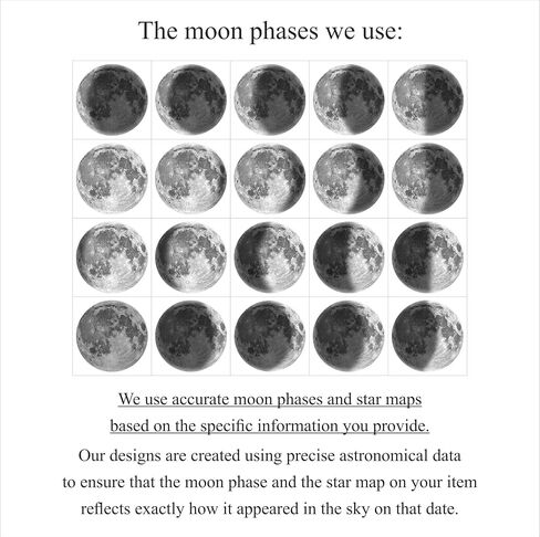 Personalized Moon Phase and Star Map Necklace - Custom Pendant Showing Moon and Star Alignment and Displays the Night Sky from a Specific Date and Location (KP.7) in Kuwait