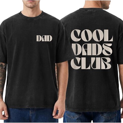 Men's Cool Dad Club Oversized Cotton T-Shirt Funny for Daddy or Husband, Loose Wash Graphic Tee Dad T-Shirt in Saudi Arabia