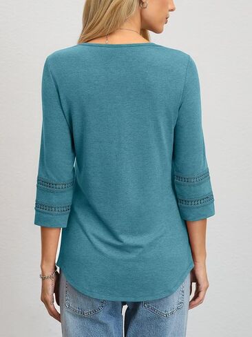 TICTICMIMI Womens Hollow Out Lace Tunic Tops Crewneck 3/4 Sleeve Blouses Dressy Casual Fashion Trendy Curved Hem Shirts 2026 in Kuwait