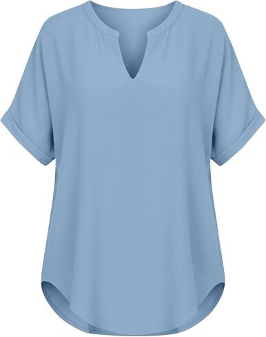 Womens Plain Short Sleeve Tunic Tops Trendy Cut V Neck Textured Shirts Casual Loose Summer Tshirts Flowy Dressy Blouse in Kuwait